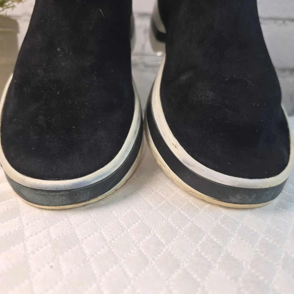 STUART WEITZMAN SLIP-ON BLACK SUEDE SOCK SNEAKER RUCHED ANKLE CHUNKY SOLE 7